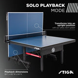 VERSATILE PLAYBACK MODE: Hone your skills in single-player mode by effortlessly folding one half of the table into an upright position, securely locking it in place with our safety latch system. This unique feature adds a solo play functionality, allowing you to refine your techniques and strategies, without a partner or competitor. Playback Dimensions: 66"L x 60"W x 64"H