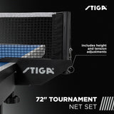 72” TOURNAMENT NET SET: Enjoy a complete professional playing experience with a 72" tournament-style net set that clamps and screws into place. Fine-tune the net tension to exact specifications, enhancing your game further.