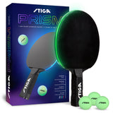 STIGA Prism LED Ping Pong Paddle - 5 LED Color Cycles - Red, Blue, Green, Purple, and White - Color Gradient Mode - Includes 3 Glow-in-the-Dark Balls - 1.5mm Sponge with Smooth Pips - Silicone Grip