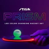 STIGA Prism LED Ping Pong Paddle - 5 LED Color Cycles - Red, Blue, Green, Purple, and White - Color Gradient Mode - Includes 3 Glow-in-the-Dark Balls - 1.5mm Sponge with Smooth Pips - Silicone Grip