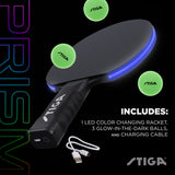 STIGA Prism LED Ping Pong Paddle - 5 LED Color Cycles - Red, Blue, Green, Purple, and White - Color Gradient Mode - Includes 3 Glow-in-the-Dark Balls - 1.5mm Sponge with Smooth Pips - Silicone Grip
