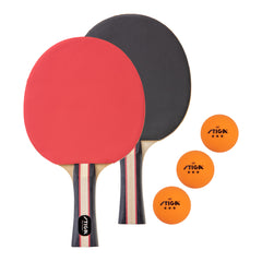 STIGA Performance Table Tennis Set (2 Player Set) - 1.5mm Sponge - 5-ply Blade - 3 Orange 3-Star Regulation Size Balls