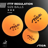 STIGA Performance Table Tennis Set (2 Player Set) - 1.5mm Sponge - 5-ply Blade - 3 Orange 3-Star Regulation Size Balls