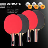STIGA Performance Table Tennis Set (4 Player Set) - 5-Ply Blades - 1.5mm Sponge - Includes 6 orange/white 3-Star Balls - USATT Approved