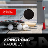 STIGA Retractable Anywhere Ping Pong Net Set - Easily Clamp to Any Surface - Regulation Size - Includes 2 Ping Pong Paddles, 3 1-Star Balls, and Mesh Storage Bag.