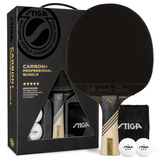 STIGA Carbon+ Bundle Ping Pong Paddle Set – 7-ply Extra Light Carbon Fiber Blade – 2mm Premium Sponge – Concave Pro Handle – 2 3-Star Tournament Balls – Neoprene Racket Cover – Player Wristband _1