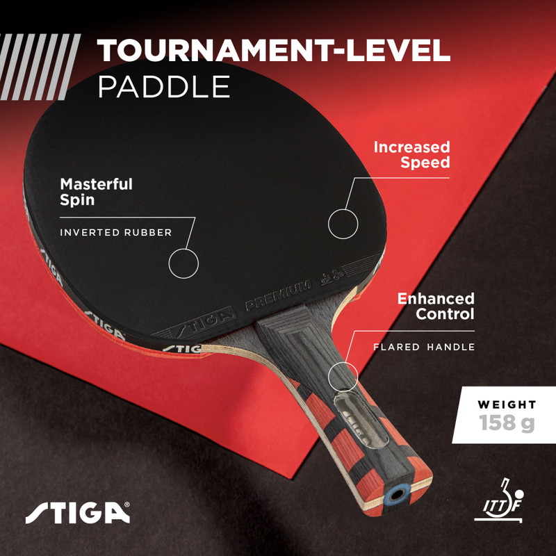 BUILT FOR COMPETITION – STIGA's Nano Composite and ACS Technologies form stronger and tighter bonds in the ITTF approved smooth inverted rubber for high speed and spin with maximum elasticity and outstanding control—the perfect racket for tournament play._2