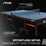 EFFORTLESS SETUP, PORTABILITY AND STORAGE: Arriving 95% pre-assembled out of the box, our QuickPlay design means you're ready to play in 10 minutes or under. Enjoy the convenience of 4” machine-grade, premium lockable casters that allow for easy rolling and transporting of the separate table halves. This feature ensures quick and hassle-free storage, setting the stage for a seamless setup whenever you're ready to play.