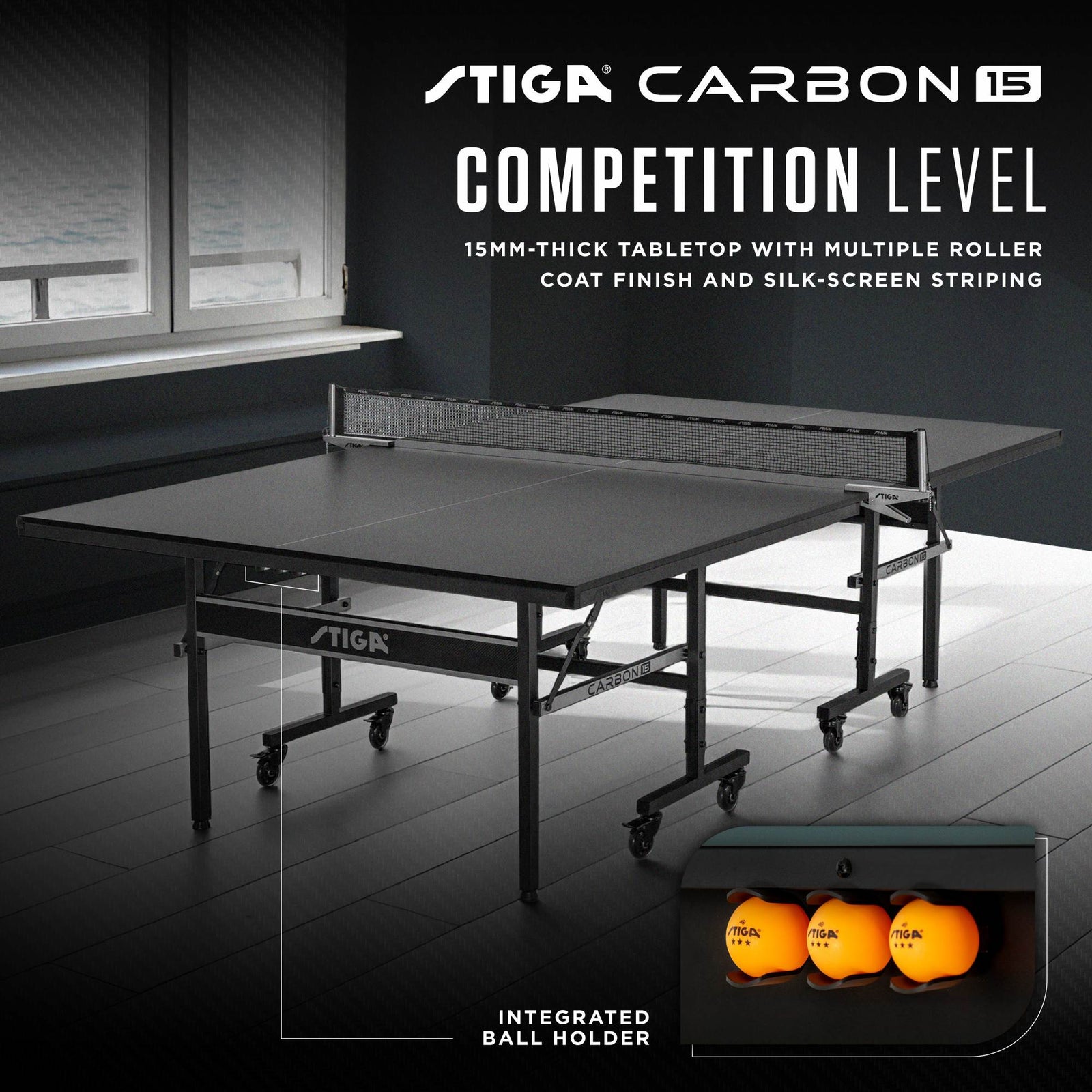 STIGA Carbon Series Indoor Ping Pong Table – 15mm or 18mm Table