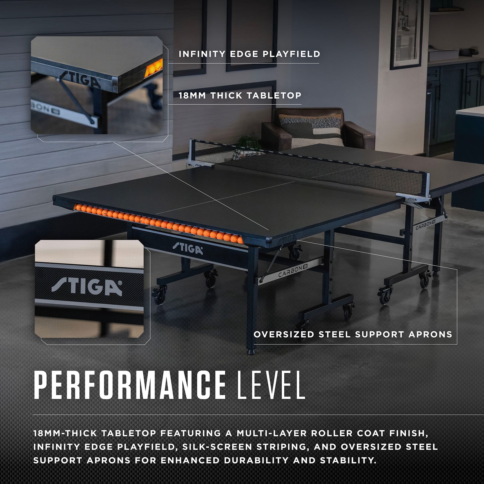 Carbon 18 Table Tennis Table – 18mm Playfield - QuickPlay Assembly