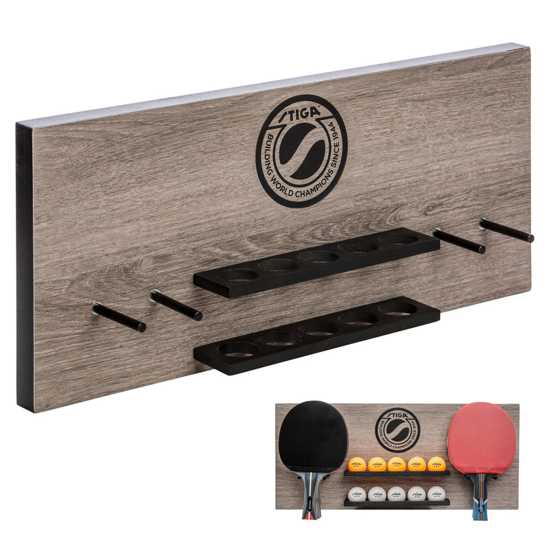 ping pong gear STIGA Ping Pong Paddles and Balls Wall Storage Rack - Stores 6 Table Tennis Paddles and 6 Ping Pong Balls - Easy Setup on Any Flat Surface