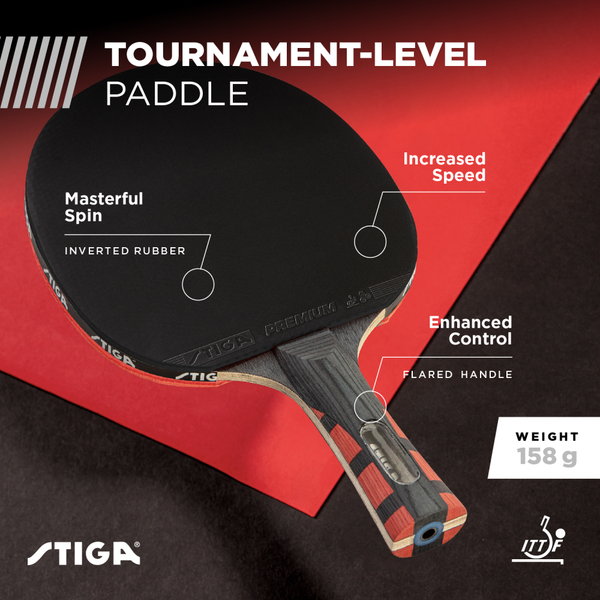 BUILT FOR COMPETITION – STIGA's Nano Composite and ACS Technologies form stronger and tighter bonds in the ITTF approved smooth inverted rubber for high speed and spin with maximum elasticity and outstanding control—the perfect racket for tournament play._2