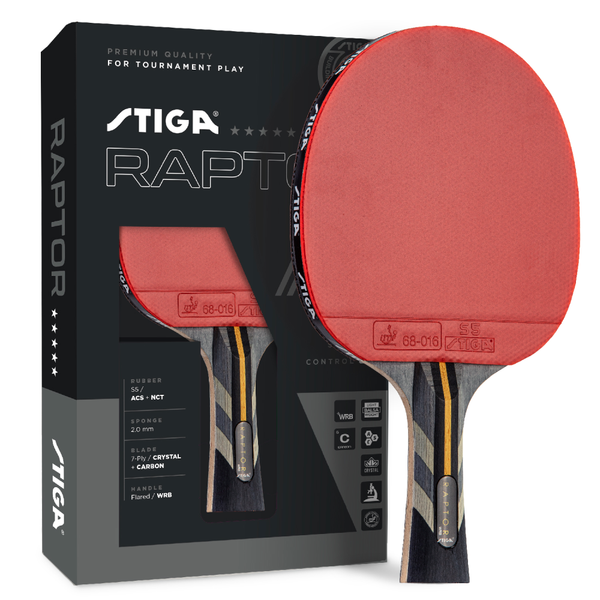 STIGA Raptor Performance Ping Pong Paddle - 7-ply Carbon Fiber Blade - 2mm Premiere Sponge for a Larger Sweet Spot - Concave Pro Handle for Increased Control - Performance Table Tennis Racket_1