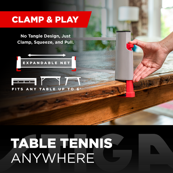 TABLE TENNIS ANYWHERE – Play table tennis on just about any table with this versatile and portable set crafted from high quality materials for long-lasting recreational or family play._2