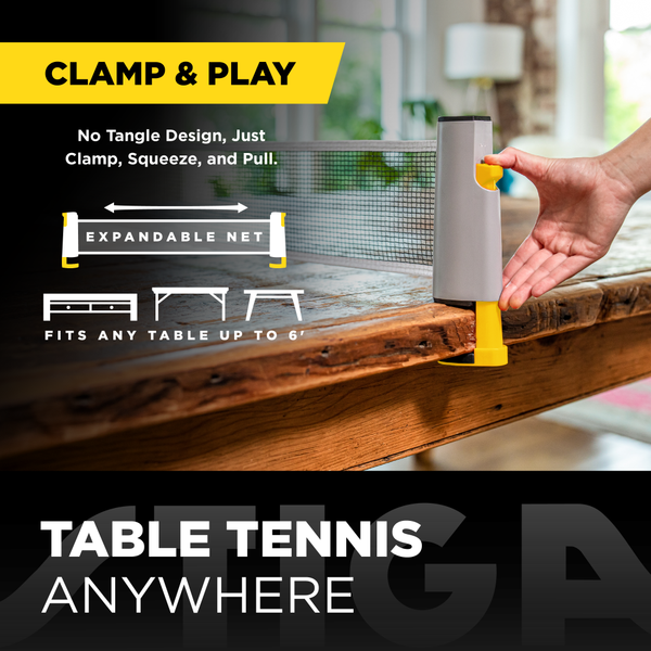 TABLE TENNIS ANYWHERE – Play table tennis on just about any table with this versatile and portable set crafted from high quality materials for long-lasting recreational or family play._2