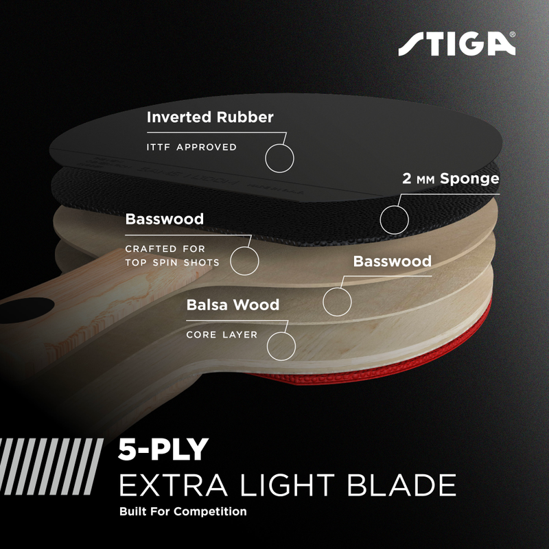 STIGA Titan Performance Ping Pong Paddle - 5-ply Ultra-Light Blade - 2mm Premium Sponge - Concave Italian Composite Handle for Premium Grip - Performance Table Tennis Racket for Advanced Play_3